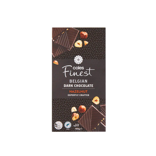 Coles Finest Belgian Dark Chocolate Block With Hazelnut | 100g