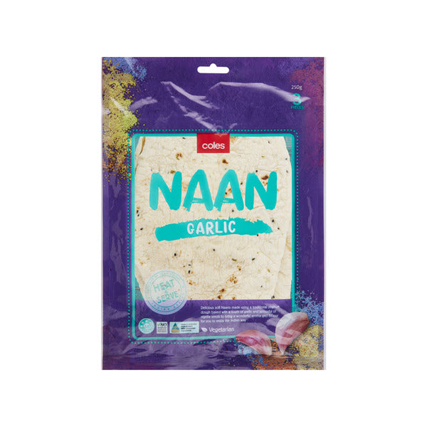 Coles Indian Naan Garlic 3 Pack | 250g