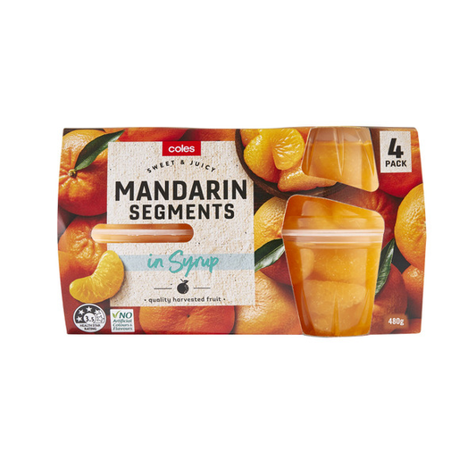 Coles Mandarin Segments in Syrup 4 Pack | 480g