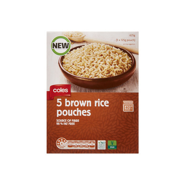 Coles Microwavable Brown Rice 5 Pack | 625g