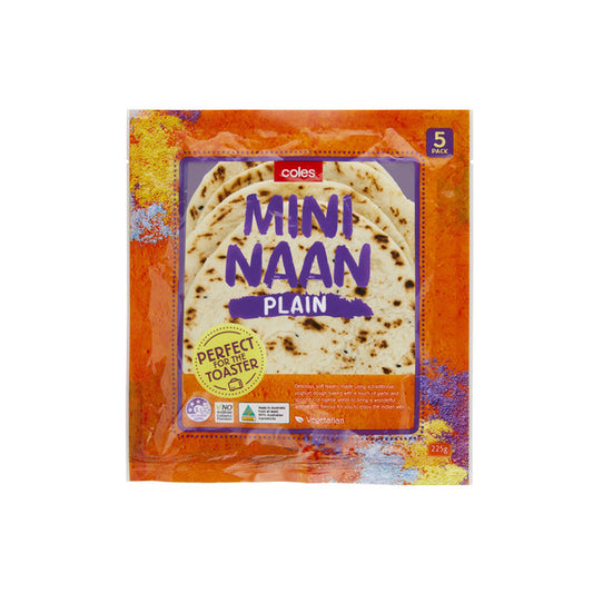 Coles Mini Toasty Plain Naan 5 Pack | 225g