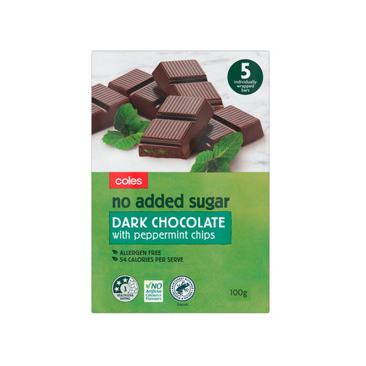 Coles No Added Sugar Dark Chocolate With Peppermint | 100g