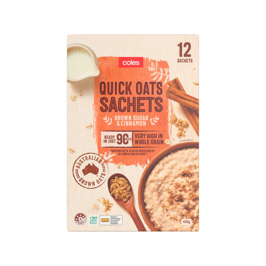 Coles Quick Oats Sachets Brown Sugar & Cinnamon | 420g