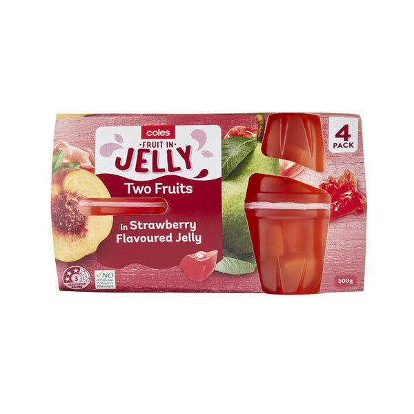 Coles Two Fruits In Strawberry Jelly 4 Pack | 500g