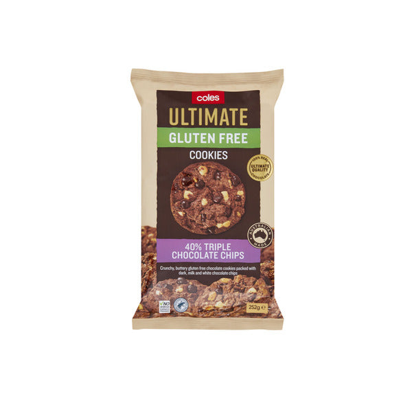 Coles Ultimate Gluten Free Cookies 40% Triple Chocolate Chips | 252g