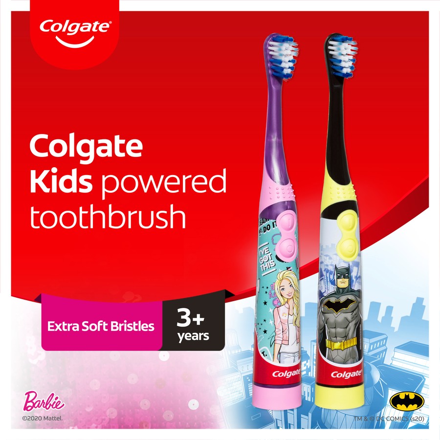 Colgate Kids Barbie or Batman Battery Powered Sonic Toothbrush for Children 3+ Years Extra Soft Bristles