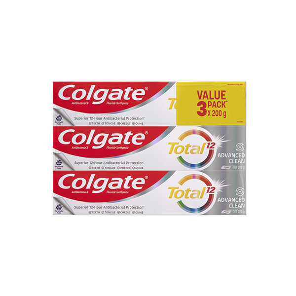 Colgate Advanced Clean Colgate Total Advanced Clean Antibacterial Toothpaste Value Pack 3x200 ...