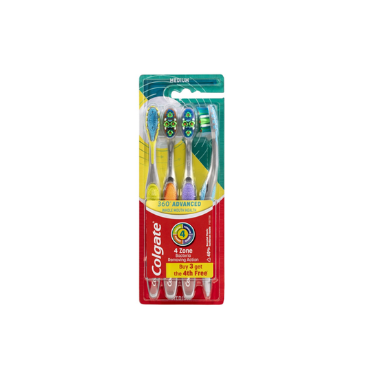 Colgate 360º Advanced Whole Mouth Health Manual Toothbrush, Value 4 Pack, Medium Bristles