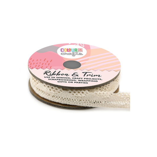 ColourMe Crafts Cotton Lace Ribbon 12mm x 5m - Natural