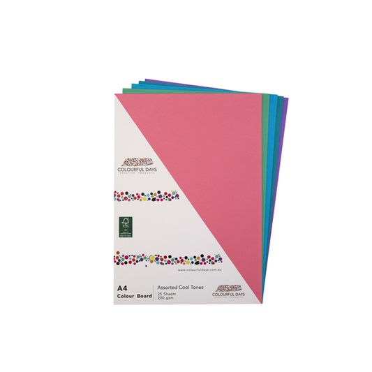 Colourboard 200GSM A4 25 Pack - Assorted Cool Colours