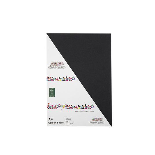 Colourful Days Colourboard 200GSM A4 25 Pack - Black