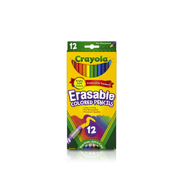 Crayola – Lot De 12 Crayons De Couleur Effaçables – Longue Pointe – Gomme Incluse – Corrige Les Erreurs Sans Déchirer Le Papier – Pour Dessin Et Coloriage