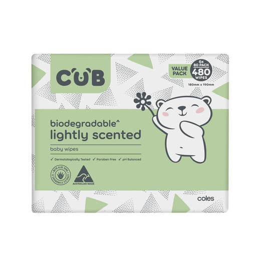 Cub Biodegradable Lightly Scented Baby Wipes | 480 pack