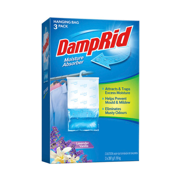 DampRid Hanging Moisture Absorber, Lavender Vanilla, 14 Oz Pack Of 3, Closet Dehumidifier