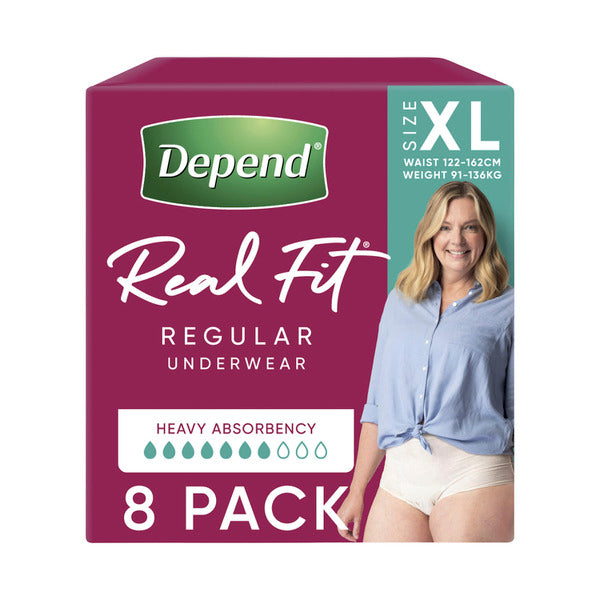 Depend Real Fit Incontinence Underwear Regular Women Extra Large | 8 pack