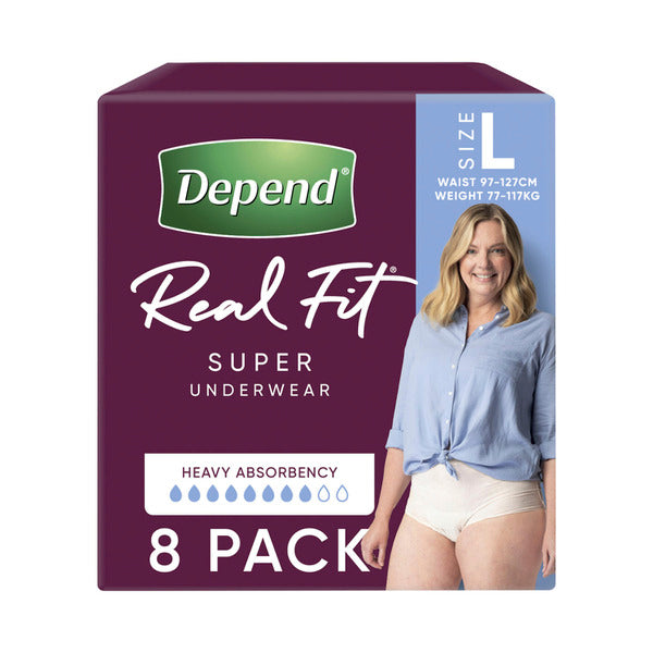 Depend Real Fit Incontinence Underwear Super Women Large | 8 pack