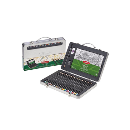 Derwent 28 Academy Coloured Pencils Set + Paper Pad Sharpener Eraser Tin Box