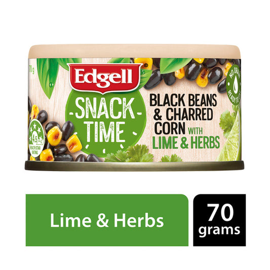 Edgell Snack Time Chargrilled Corn- Black Beans With Lime & Herbs | 70g