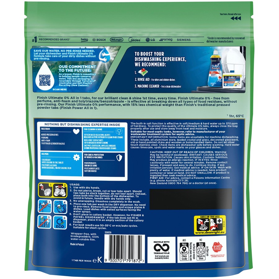 Finish Ultimate 0% Dishwashing Tablets Regular 46 Pack