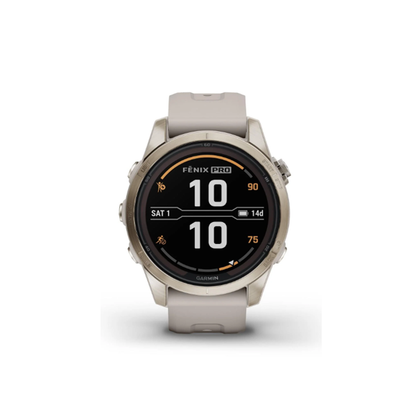 Garmin fenix® 7S Pro Sapphire Solar Edition Soft Gold Stainless Steel with Light Sand Band