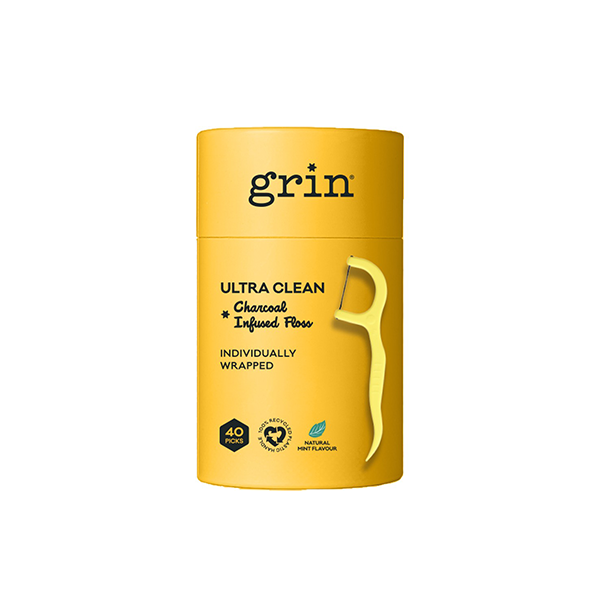 Grin Adult Ultra Clean Floss Picks (Charcoal Infused) 40 Pack
