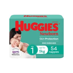 Huggies Newborn Nappies Size 1 (up to 5kg) | 54 pack