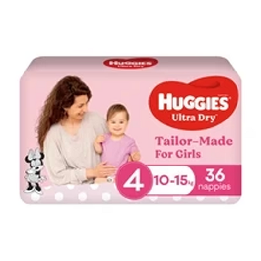 Huggies Ultra Dry Nappies Girls Size 4 (10-15kg) | 36 pack