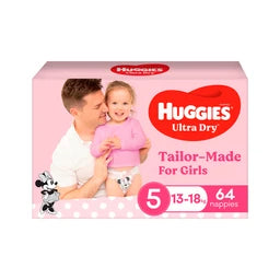 Huggies Ultra Dry Nappies Girls Size 5 (13-18kg) | 64 pack