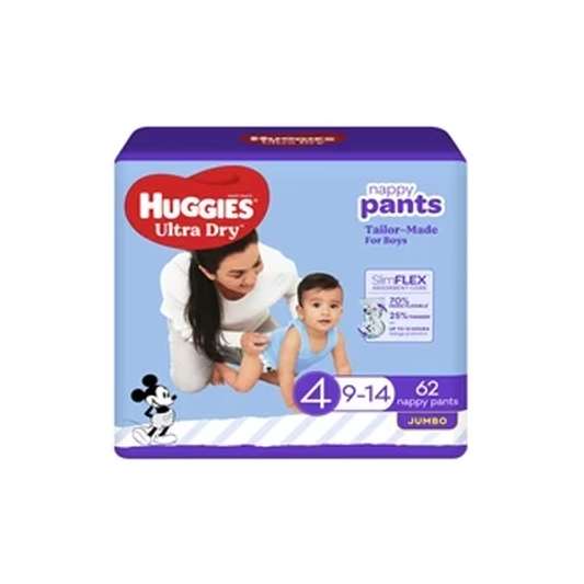 Huggies Ultra Dry Nappy Pants Boy Size 4 (9-14kg) | 62 pack