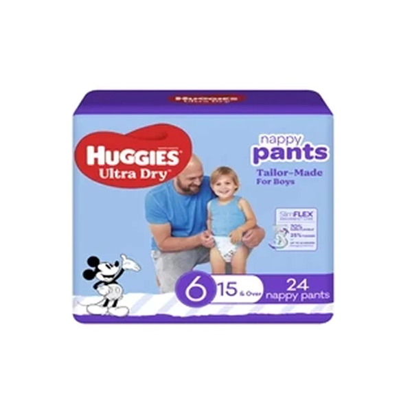 Huggies Ultra Dry Nappy Pants Boys Size 6 (15kg+) | 24 pack