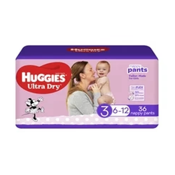 Huggies Ultra Dry Nappy Pants Girls Size 3 (6-12kg) | 36 pack