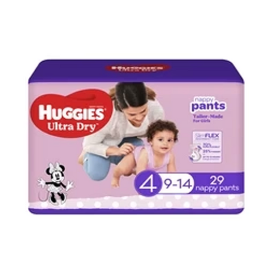 Huggies Ultra Dry Nappy Pants Girls Size 4 (9-14kg) | 29 pack