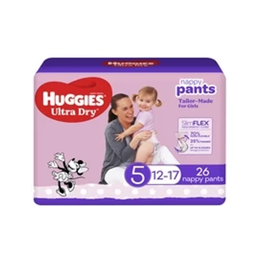 Huggies Ultra Dry Nappy Pants Girls Size 5 (12-17kg) | 26 pack