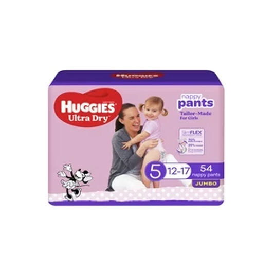 Huggies Ultra Dry Nappy Pants Girls Size 5 (12-17kg) | 54 pack