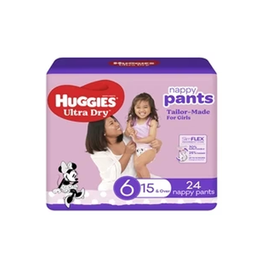 Huggies Ultra Dry Nappy Pants Girls Size 6 (15kg+) | 24 pack