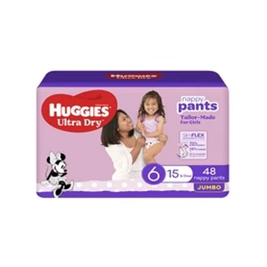 Huggies Ultra Dry Nappy Pants Girls Size 6 (15kg+) | 48 pack