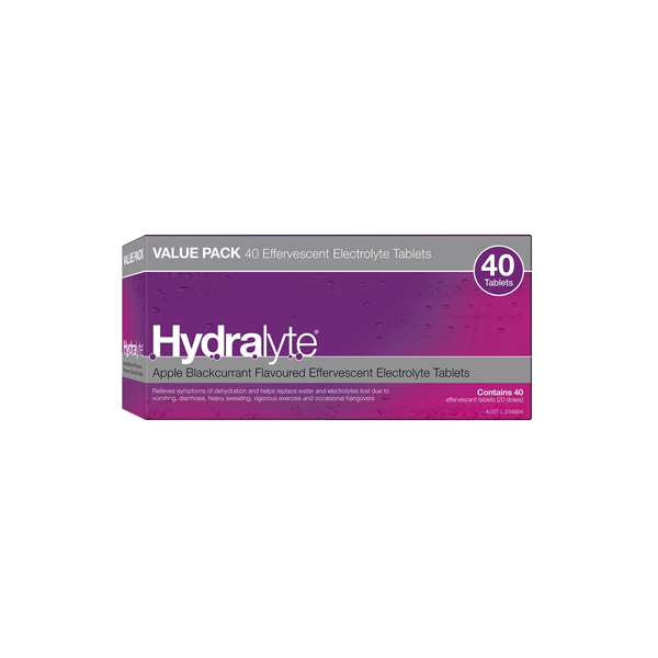 Hydralyte Effervescent Electrolyte Tablets Apple Blackcurrant 40 Pack