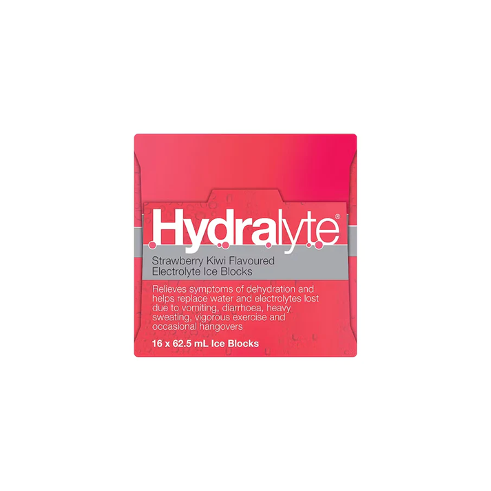 Hydralyte Electrolyte Ice Blocks Strawberry Kiwi 16 Pack