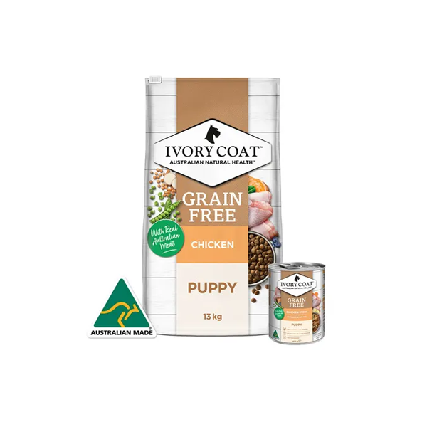 Ivory Coat Grain Free Chicken Puppy Food 13kg & Chicken Stew Puppy Food 400gx12