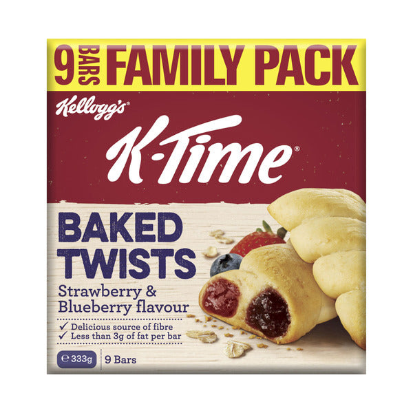 Kellogg's K-Time Baked Twists Strawberry & Blueberry Flavour Filled Snack Bars 9 pack | 333g