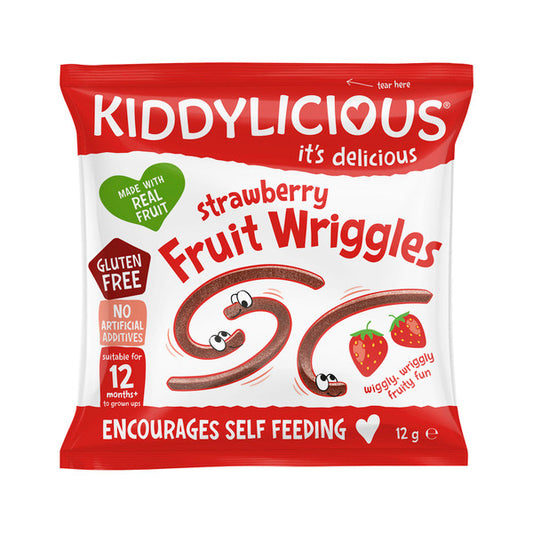 Kiddylicious Strawberry Fruit Wriggles 12+ Months | 12g x 2 Pack