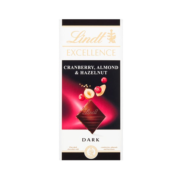 Lindt Excellence Cranberry Almond & Hazelnut Dark Chocolate Block | 100g