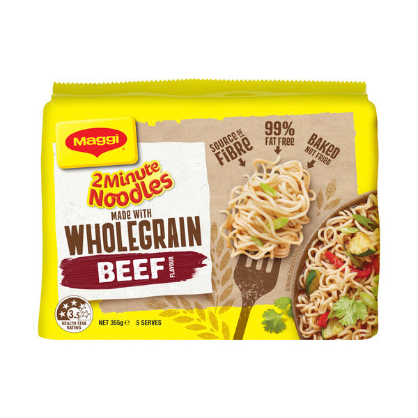 Maggi 2 Minute Instant Noodles Wholegrain Beef Flavour 5 Pack | 335g