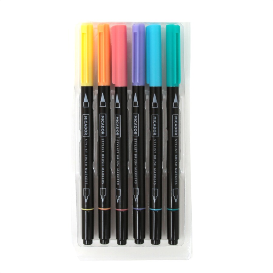 Micador For Artists Stylist Brush Markers - Pastel Pack 6
