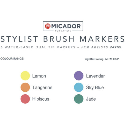 Micador For Artists Stylist Brush Markers - Pastel Pack 6