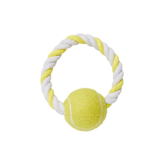 Mix Or Match 12 Tennis Ball With Rope Ring Dog Toy 12cm
