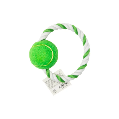 Mix Or Match 12 Tennis Ball With Rope Ring Dog Toy 12cm