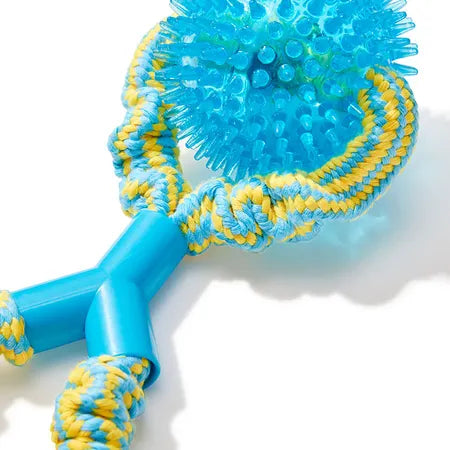 Mix Or Match 20 TPR Spiky Ball wBungee Rope Dog Toy Blue