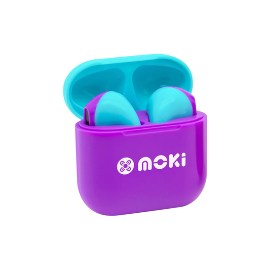 MokiPods Mini TWS Volume Limited In-Ear Headphones for Kids (Purple/Aqua)