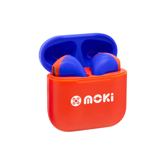 MokiPods Mini TWS Volume Limited In-Ear Headphones for Kids (Red/Blue)
